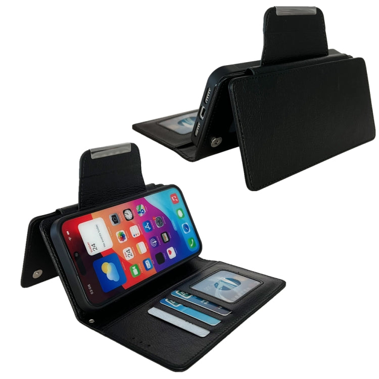 For iPhone 16 Plus Multifunctional 7-Cards Wallet Leather Phone Case(Black)