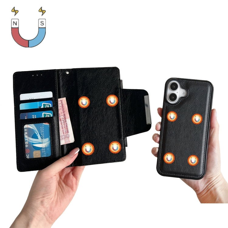For iPhone 16 Plus Multifunctional 7-Cards Wallet Leather Phone Case(Black)