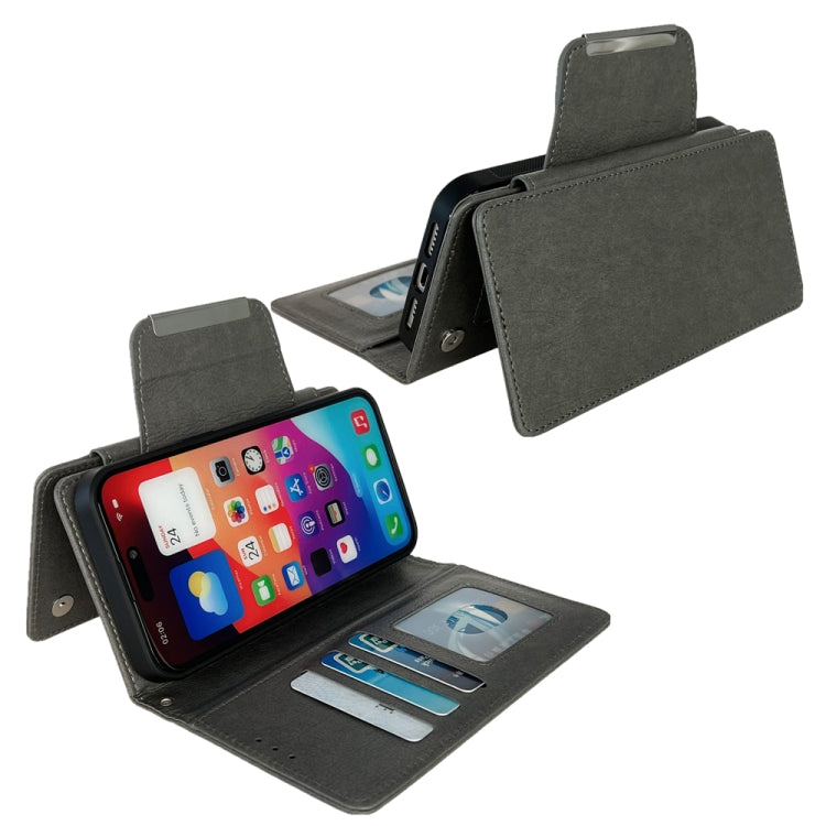 For iPhone 16 Plus Multifunctional Seven Cards Wallet Leather Phone Case(Grey)