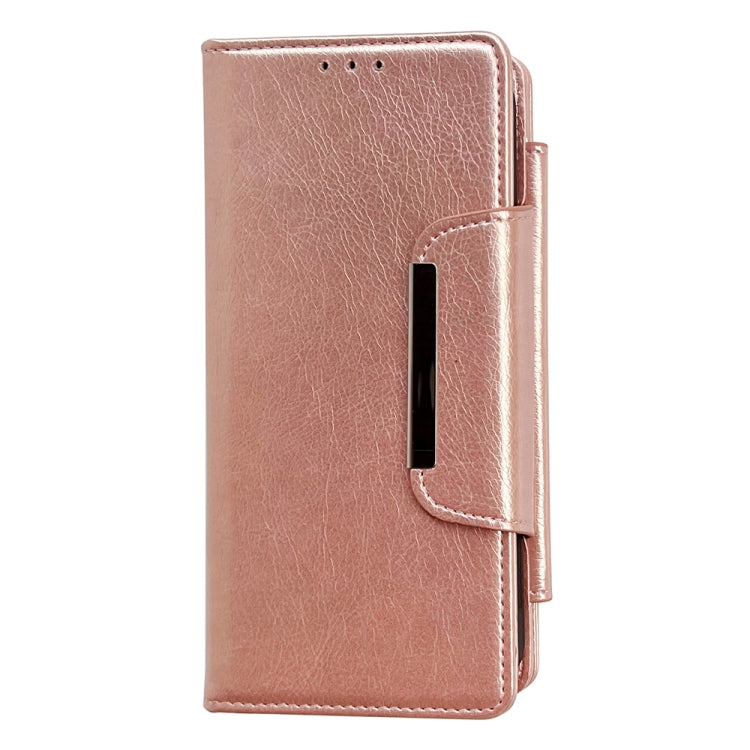 For iPhone 16 Plus Multifunctional 7-Cards Wallet Leather Phone Case(Rose Gold)