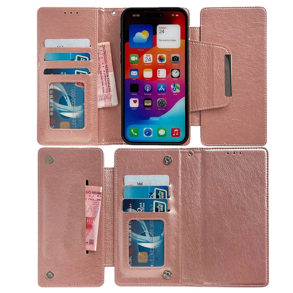For iPhone 16 Plus Multifunctional 7-Cards Wallet Leather Phone Case(Rose Gold)