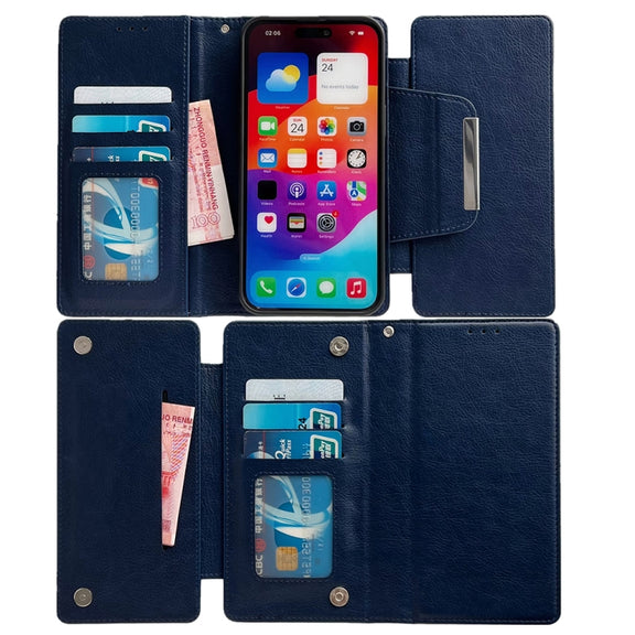 For iPhone 16 Plus Multifunctional 7-Cards Wallet Leather Phone Case(Royal Blue)