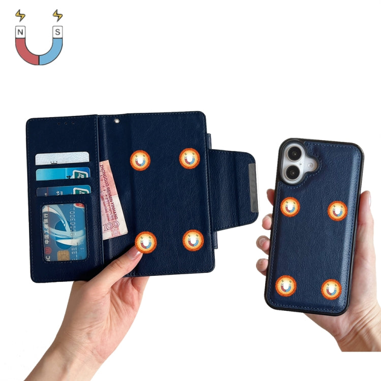 For iPhone 16 Plus Multifunctional 7-Cards Wallet Leather Phone Case(Royal Blue)