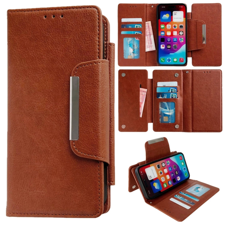 For iPhone 16 Plus Multifunctional 7-Cards Wallet Leather Phone Case(Brown)
