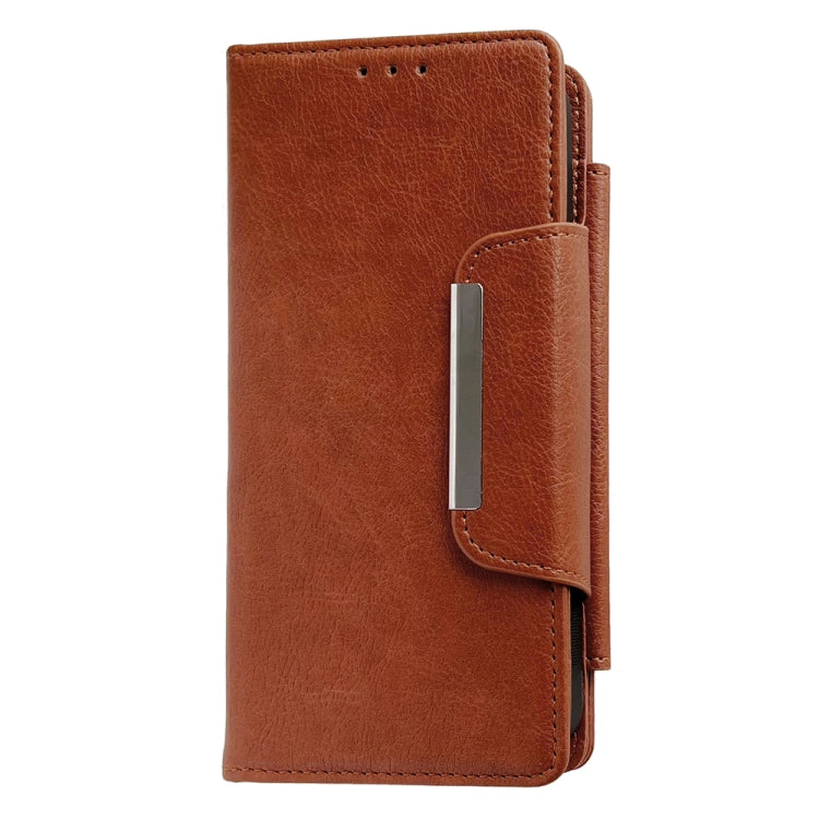 For iPhone 16 Plus Multifunctional 7-Cards Wallet Leather Phone Case(Brown)