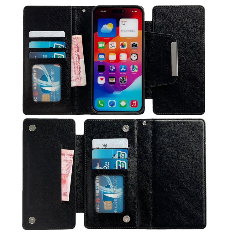 For iPhone 16 Multifunctional 7-Cards Wallet Leather Phone Case(Black)