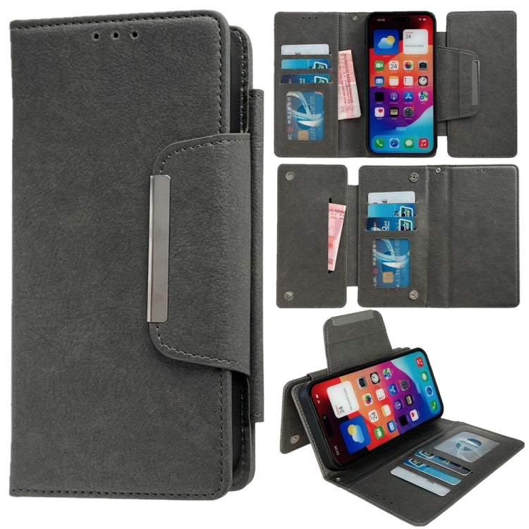 For iPhone 16 Multifunctional 7-Cards Wallet Leather Phone Case(Grey)