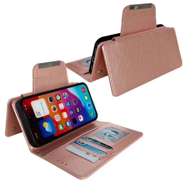 For iPhone 16 Multifunctional 7-Cards Wallet Leather Phone Case(Rose Gold)