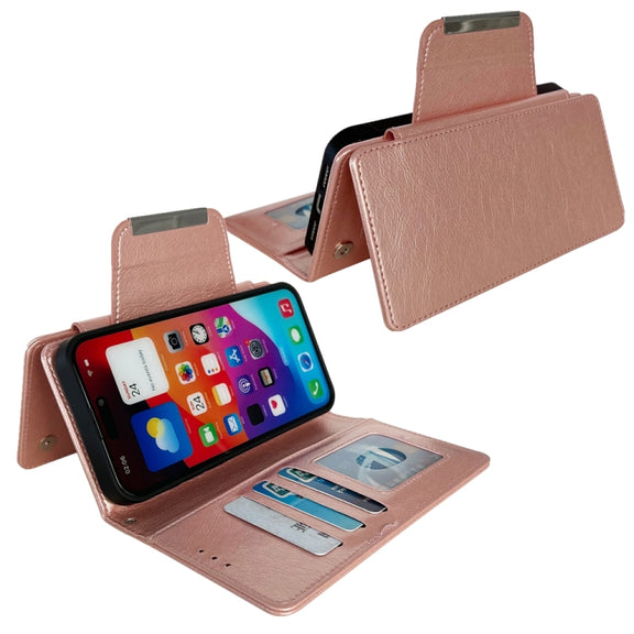 For iPhone 16 Multifunctional 7-Cards Wallet Leather Phone Case(Rose Gold)