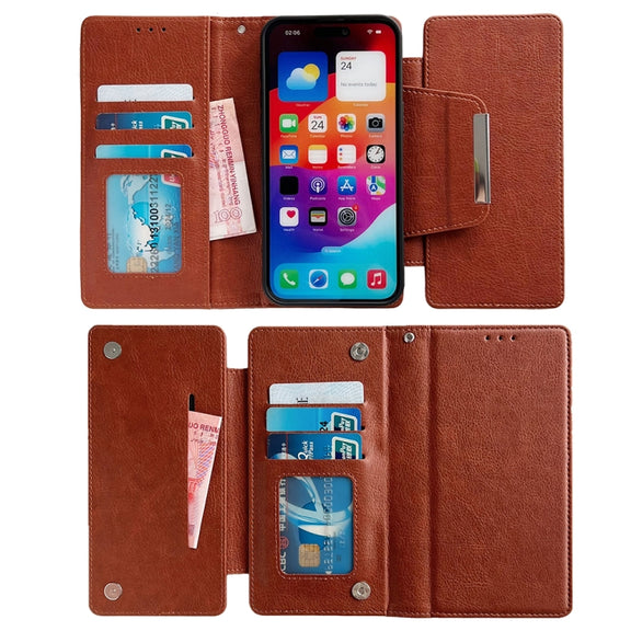 For iPhone 16 Multifunctional 7-Cards Wallet Leather Phone Case(Brown)
