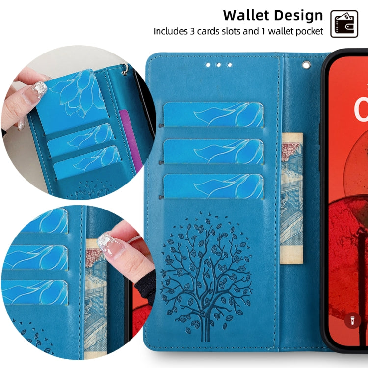 For Sony Xperia 10 V Tree & Deer Embossed Leather Phone Case(Blue)