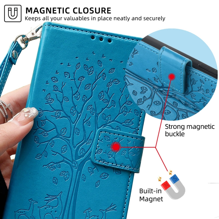 For Sony Xperia 10 V Tree & Deer Embossed Leather Phone Case(Blue)
