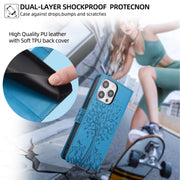 For Sony Xperia 10 V Tree & Deer Embossed Leather Phone Case(Blue)