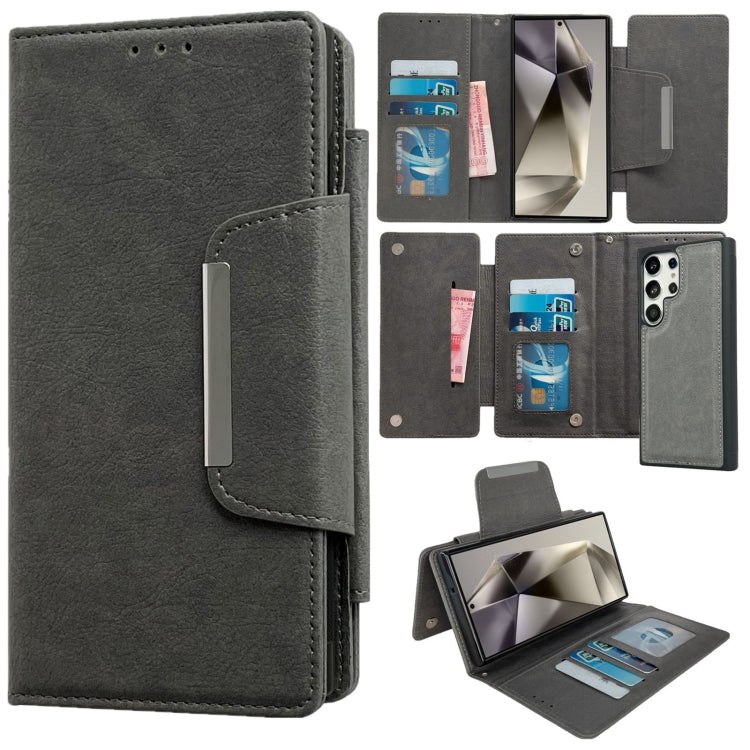 For Samsung Galaxy S24 Ultra 5G Multifunctional 7-Card Wallet Leather Phone Case(Grey)