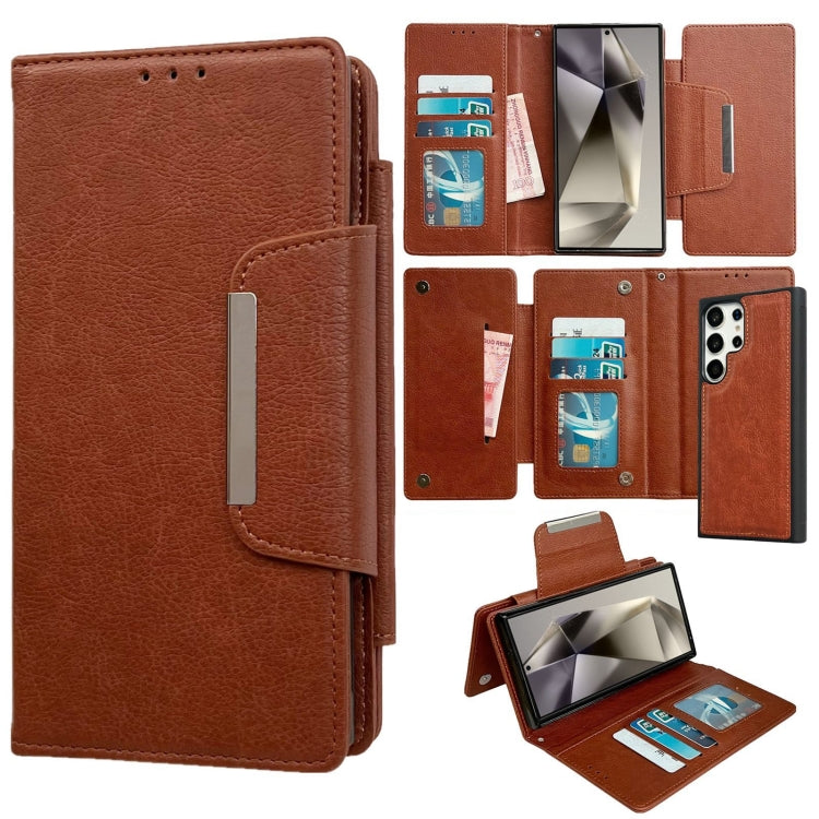 For Samsung Galaxy S24 Ultra 5G Multifunctional 7-Card Wallet Leather Phone Case(Brown)