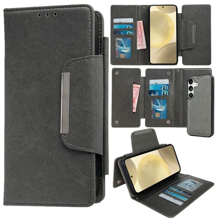 For Samsung Galaxy S24+ 5G Multifunctional 7-Card Wallet Leather Phone Case(Grey)