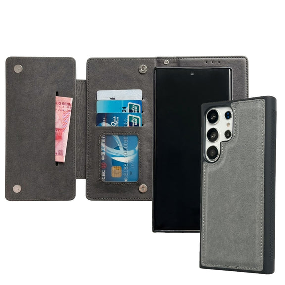 For Samsung Galaxy S24+ 5G Multifunctional 7-Card Wallet Leather Phone Case(Grey)