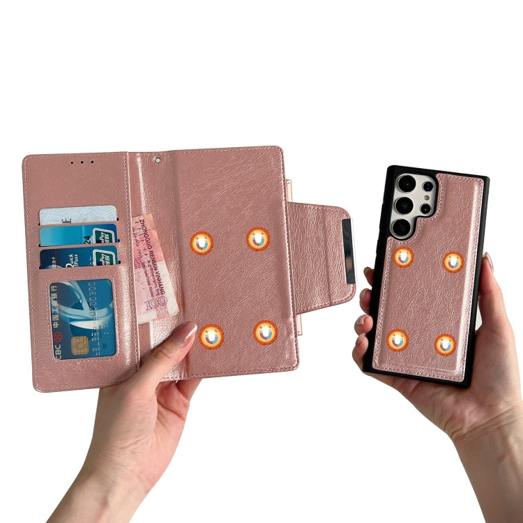For Samsung Galaxy S24+ 5G Multifunctional 7-Card Wallet Leather Phone Case(Rose Gold)