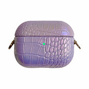 For AirPods Pro 2 Colorful Crocodile Pattern PC Earphone Case with Anti-lost Metal Long Chain(Purple)