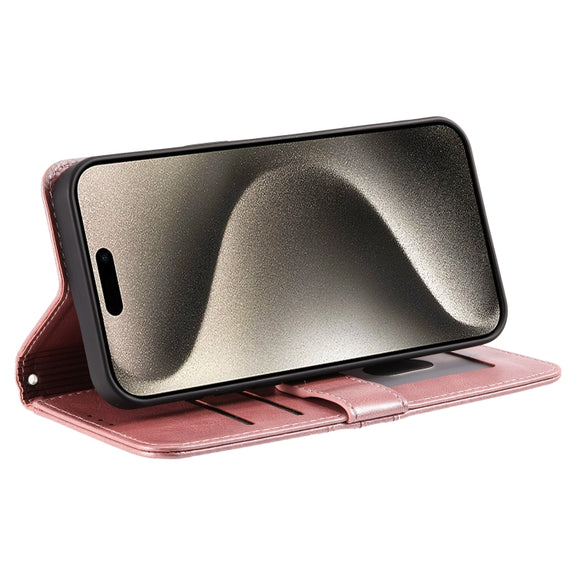 For iPhone 16 Pro Max Simple 6-Card Wallet Leather Phone Case(Rose Gold)