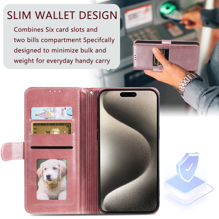 For iPhone 16 Pro Max Simple 6-Card Wallet Leather Phone Case(Rose Gold)