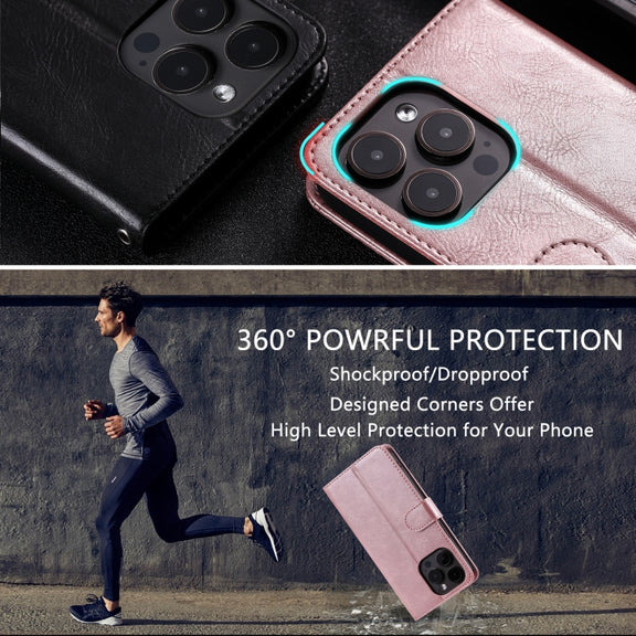 For iPhone 16 Pro Max Simple 6-Card Wallet Leather Phone Case(Rose Gold)