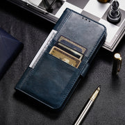 For iPhone 16 Pro Simple 6-Card Wallet Leather Phone Case(Navy Blue)