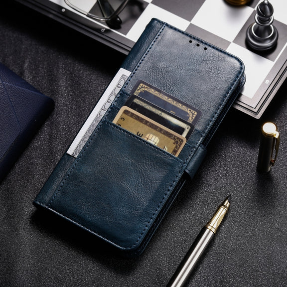 For iPhone 16 Pro Simple 6-Card Wallet Leather Phone Case(Navy Blue)