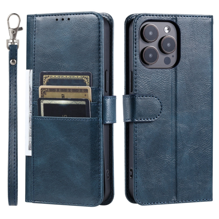 For iPhone 16 Pro Simple 6-Card Wallet Leather Phone Case(Navy Blue)