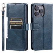 For iPhone 16 Pro Simple 6-Card Wallet Leather Phone Case(Navy Blue)