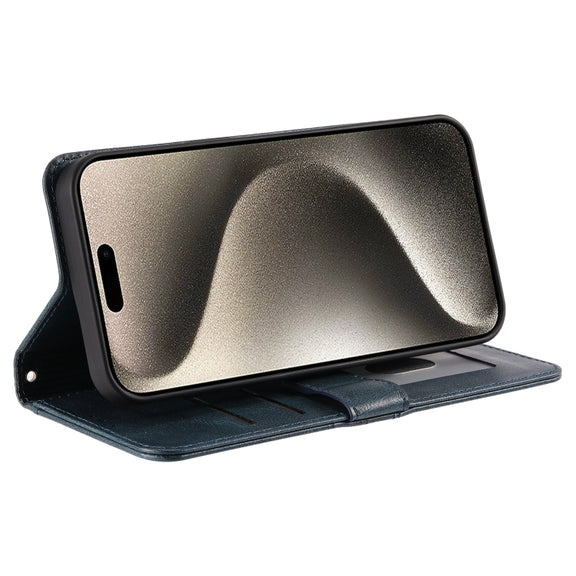 For iPhone 16 Pro Simple 6-Card Wallet Leather Phone Case(Navy Blue)