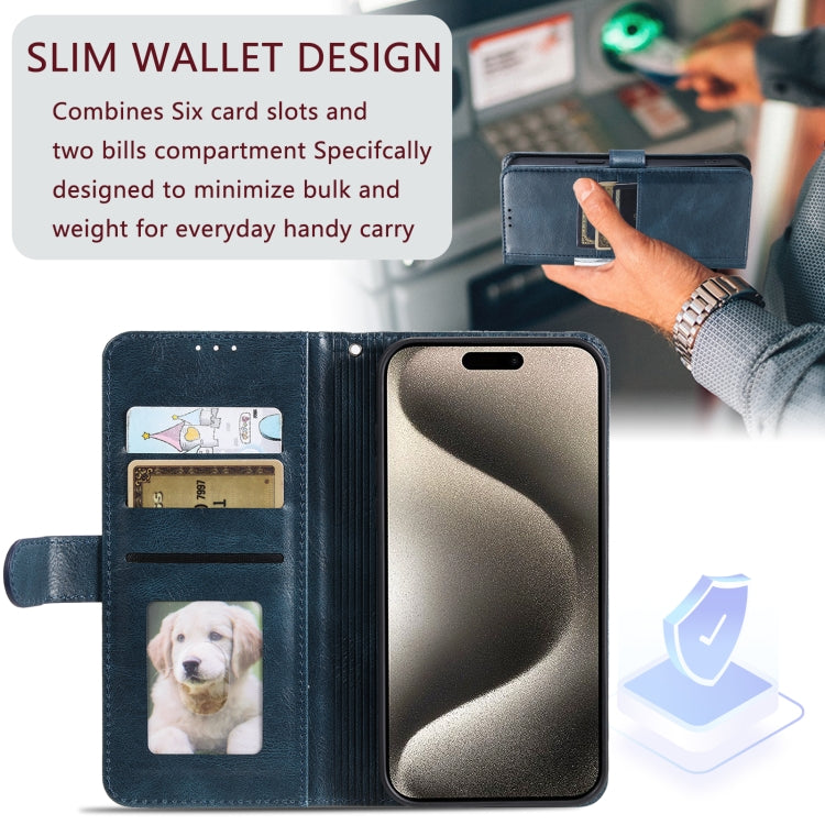 For iPhone 16 Pro Simple 6-Card Wallet Leather Phone Case(Navy Blue)