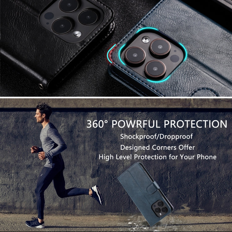 For iPhone 16 Pro Simple 6-Card Wallet Leather Phone Case(Navy Blue)