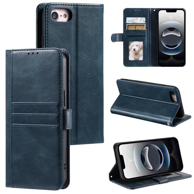 For iPhone 16e Simple 6-Card Wallet Leather Phone Case(Navy Blue)