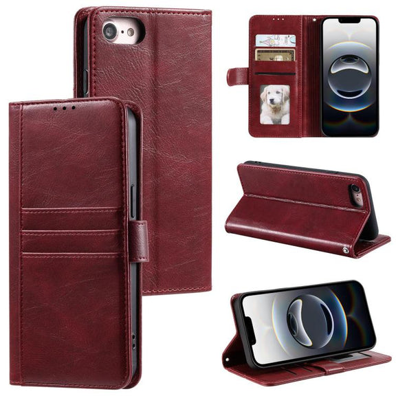 For iPhone 16e Simple 6-Card Wallet Leather Phone Case(Wine Red)