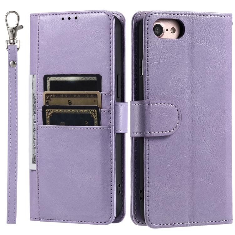 For iPhone 16e Simple 6-Card Wallet Leather Phone Case(Purple)