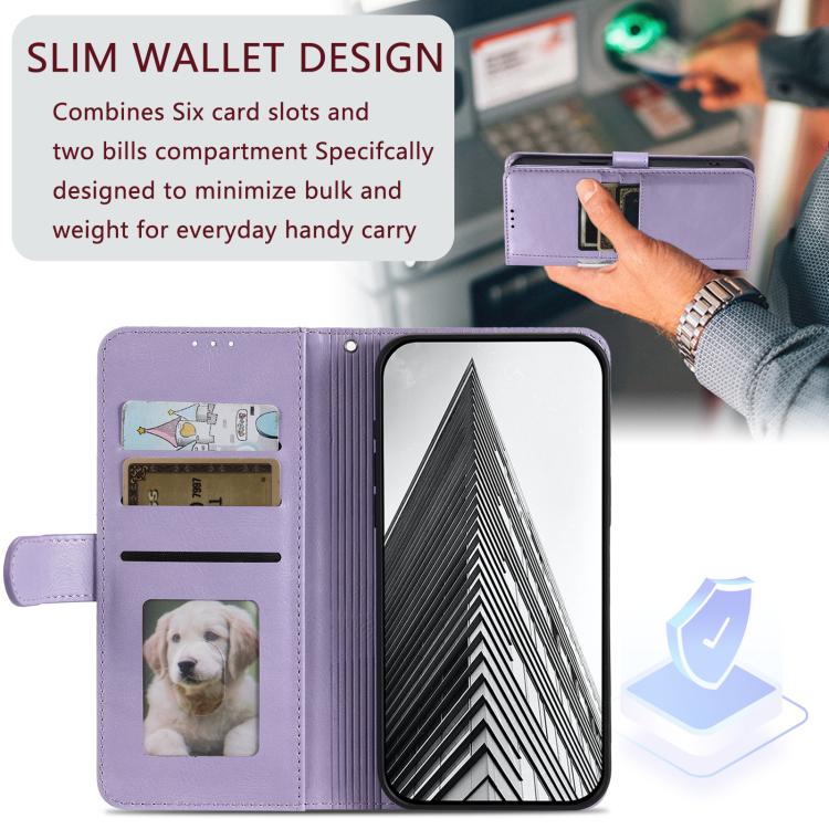 For iPhone 16e Simple 6-Card Wallet Leather Phone Case(Purple)