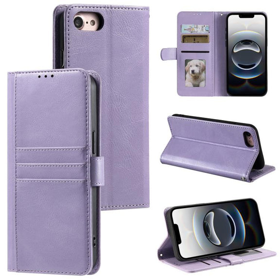 For iPhone 16e Simple 6-Card Wallet Leather Phone Case(Purple)