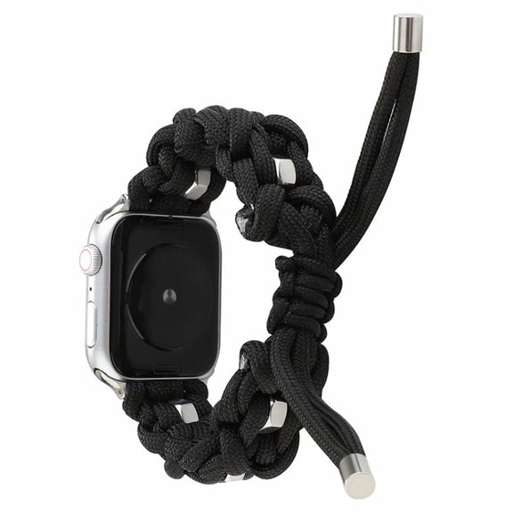 For Apple Watch Ultra 49mm Screw Nut Braided Paracord Watch Band(Black)