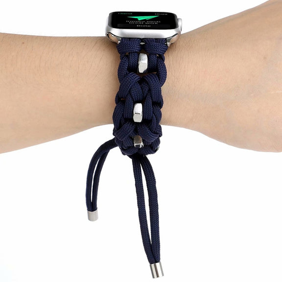For Apple Watch Ultra 49mm Screw Nut Braided Paracord Watch Band(Blue)