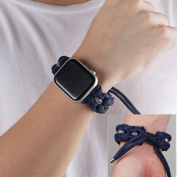 For Apple Watch Ultra 49mm Screw Nut Braided Paracord Watch Band(Blue)