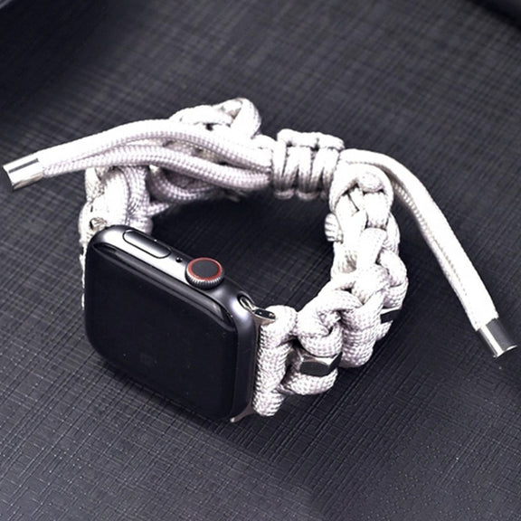 For Apple Watch Ultra 49mm Screw Nut Braided Paracord Watch Band(White)