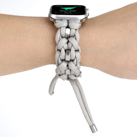 For Apple Watch Ultra 49mm Screw Nut Braided Paracord Watch Band(White)