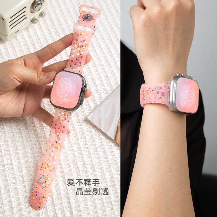 For Apple Watch SE 2023 44mm Jelly Color Dots Liquid Silicone Watch Band(White)