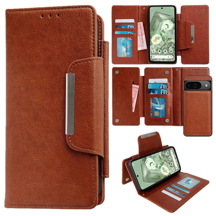 For Google Pixel 9 / Pixel 9 Pro Multifunctional 7-Card Wallet Leather Phone Case(Brown)