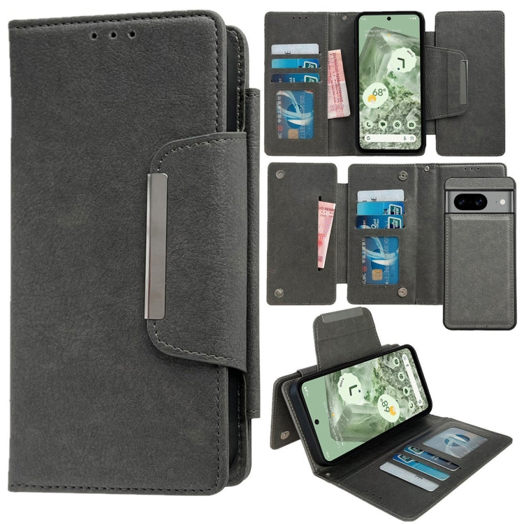 For Google Pixel 8 Multifunctional 7-Card Wallet Leather Phone Case(Grey)
