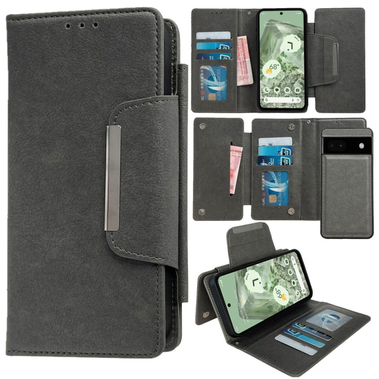 For Google Pixel 6a Multifunctional 7-Card Wallet Leather Phone Case(Grey)