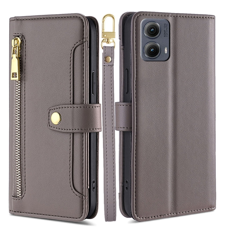 For Motorola Edge 5G 2024 Sheep Texture Cross-body Zipper Wallet Leather Phone Case(Grey)