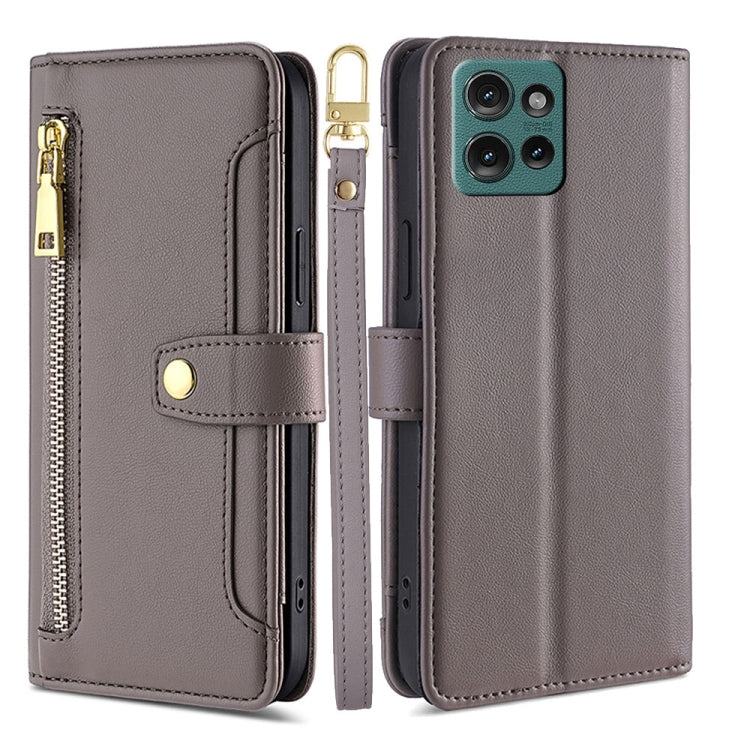 For Motorola Edge 50 5G Sheep Texture Cross-body Zipper Wallet Leather Phone Case(Grey)