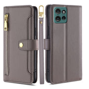 For Motorola Edge 50 5G Sheep Texture Cross-body Zipper Wallet Leather Phone Case(Grey)